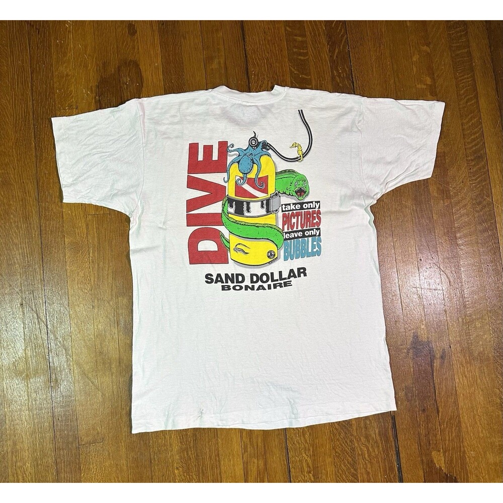 Vintage T-Shirt Life's A Beach Then You Dive Size XL White Made In USA